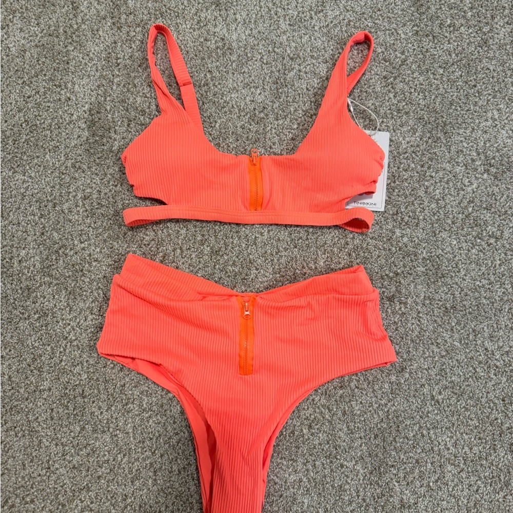 TiniBikini Coral Zipper Bikini Set